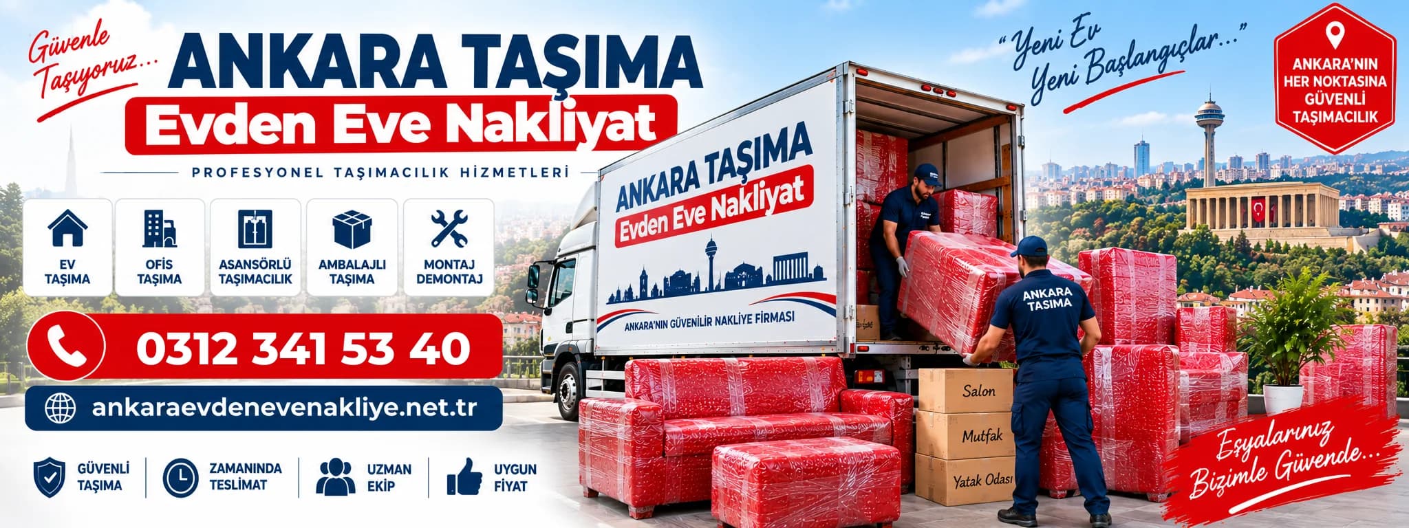 Akyurt evden eve nakliyatta Ankara Taşıma ekibi eşyaları araçtan indiriyor
